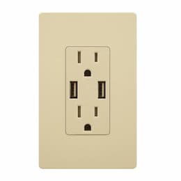 Ivory Tamper Resistant 2 USB Port Charger 15A Receptacle