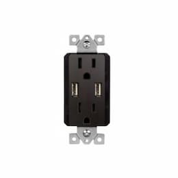 15 Amp Dual USB Type-A Charger Tamper Resistant Duplex Receptacle, Dark Bronze