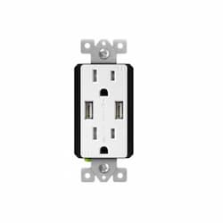 15 Amp Dual USB Type-A Charger Tamper Resistant Duplex Receptacle, White