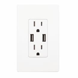 White Tamper Resistant 2 USB Port Charger 15A Receptacle