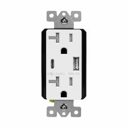 Enerlites 20A Duplex Receptacle w/ 5.0A Dual Type A+C USB, TR, 125V, White