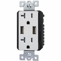 Interchangable Face Dual USB Charger 20A Tamper Resist Duplex Receptacles