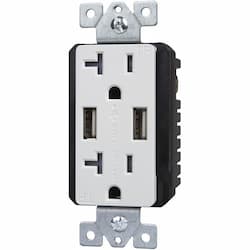 White Dual USB Charger 20A Duplex Tamper Resistant Receptacle