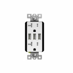 20 Amp Interchangeable Triple USB Charger Tamper Resistant Duplex Receptacle, White