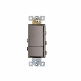 15 Amp Residential Grade Triple Rocker Switch, Nickel