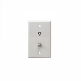 Telephone and CATV 1-Gang Duplex F-Type and RJ11 Jack Wall Outlet, Ivory