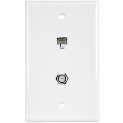 Telephone and CATV 1-Gang Duplex F-Type and RJ11 Jack Wall Outlet, Ivory