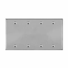 4-Gang Standard Wall Plate, Blank, Stainless Steel
