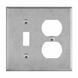 2-Gang Mid-Size Combination Wall Plate, Toggle/Duplex, Stainless Steel