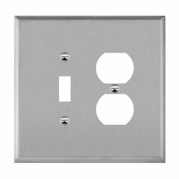 2-Gang Over-Size Combo Wall Plate, Toggle/Duplex, Stainless Steel