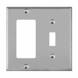2-Gang Mid-Size Combination Wall Plate, Toggle/Decora, Stainless Steel