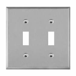 2-Gang Mid-Size Antimicrobial Wall Plate, Toggle, Stainless Steel