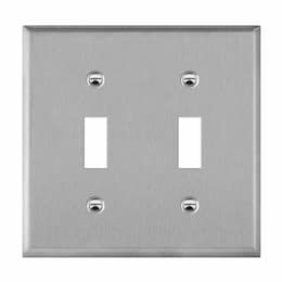 2-Gang Mid-Size Antimicrobial Wall Plate, Toggle, Stainless Steel