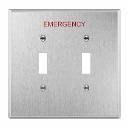 2-Gang Mid-Size Emergency Wall Plate, Toggle, Stainless Steel