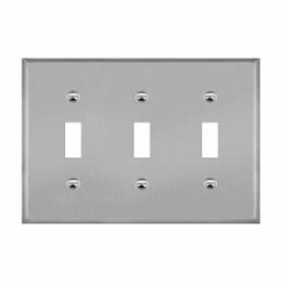 3-Gang Mid-Size Wall Plate, Toggle, Stainless Steel