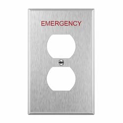1-Gang Mid-Size Emergency Wall Plate, Duplex, Stainless Steel