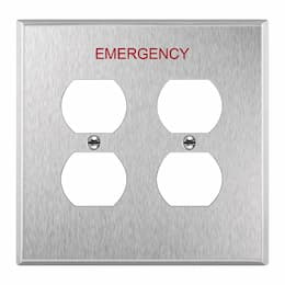 2-Gang Mid-Size Emergency Wall Plate, Duplex, Stainless Steel