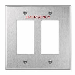 2-Gang Mid-Size Emergency Wall Plate, Decora, Stainless Steel