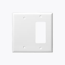 2-Gang Combination Wall Plate, Blank/Decora, Thermoplastic, Ivory