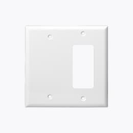 2-Gang Combination Wall Plate, Blank/Decora, Thermoplastic, Ivory