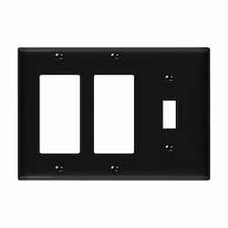 3-Gang Combination Wall Plate, Blank/Decora, Thermoplastic, Black