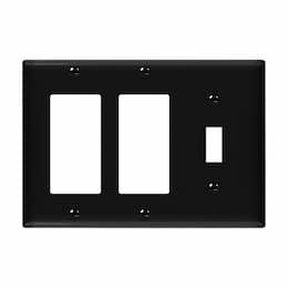 3-Gang Combination Wall Plate, Toggle/Decora, Thermoplastic, Black