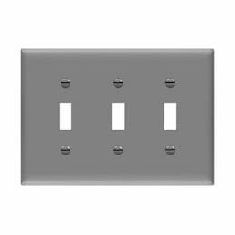 3-Gang Mid-Size Wall Plate, Toggle, Gray