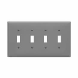 4-Gang Mid-Size Wall Plate, Toggle, Gray