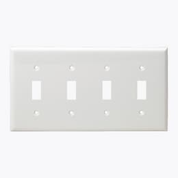 White Colored 4-Gang Toggle Switch Plastic Wall Plate