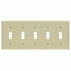 5-Gang Mid-Size Wall Plate, Toggle, Ivory