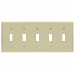 5-Gang Mid-Size Wall Plate, Toggle, Ivory