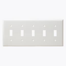 5-Gang Mid-Size Wall Plate, Toggle, White