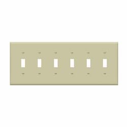 6-Gang Mid-Size Wall Plate, Toggle, Ivory