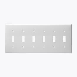 6-Gang Mid-Size Wall Plate, Toggle, White