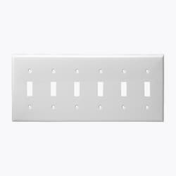 6-Gang Standard Wall Plate, Toggle, Thermoplastic, White