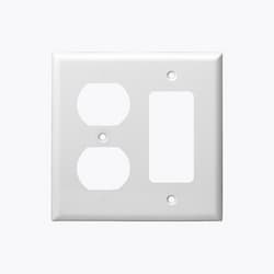 White Mid-Size 2-Gang Duplex Receptacle & GFCI Plastic Wall Plate