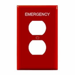 1-Gang Mid-Size Emergency Wall Plate, Duplex, Red