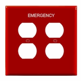 2-Gang Mid-Size Emergency Wall Plate, Duplex, Red