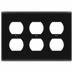 3-Gang Mid-Size Wall Plate, Duplex, Black