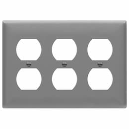 3-Gang Mid-Size Wall Plate, Duplex, Gray