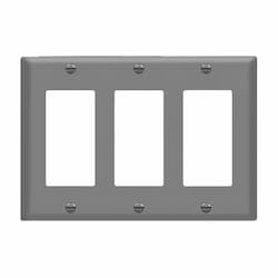 3-Gang Standard Wall Plate, Decora/GFCI, Thermoplastic, Gray