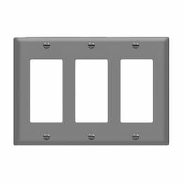 3-Gang Standard Wall Plate, Decora/GFCI, Thermoplastic, Gray