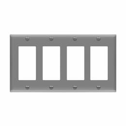 4-Gang Standard Wall Plate, Decora/GFCI, Thermoplastic, Gray