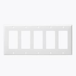 White Colored 5-Gang Decorator/GFCI Plastic Wall plates