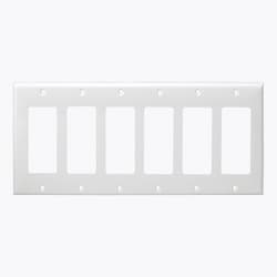 6-Gang Standard Wall Plate, Decora/GFCI, Thermoplastic, Ivory