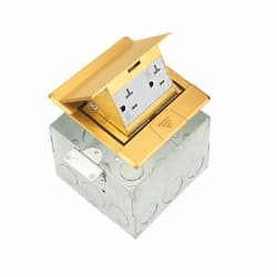 Brass Square Pop-Up Floor Box w/ 20 Amp TRWR Resistant Decora Receptacle