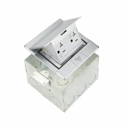 Enerlites Nickel-Plated Brass Square Pop-Up Floor Box w/ 20 Amp TRWR Resistant Decora Receptacle