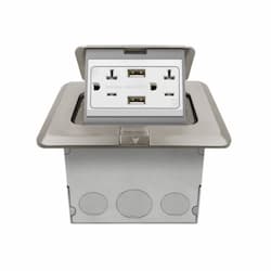 1-Gang Pop-up USB Duplex, Floor Box, Square, 20A, 125V, Nickel