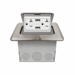 1-Gang Pop-up USB Duplex, Floor Box, Square, 20A, 125V, Nickel