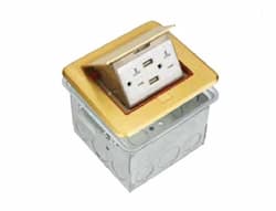 Brass Commercial Grade Rectangular Pop-Up Floor Box for a 4.0A USB Charger